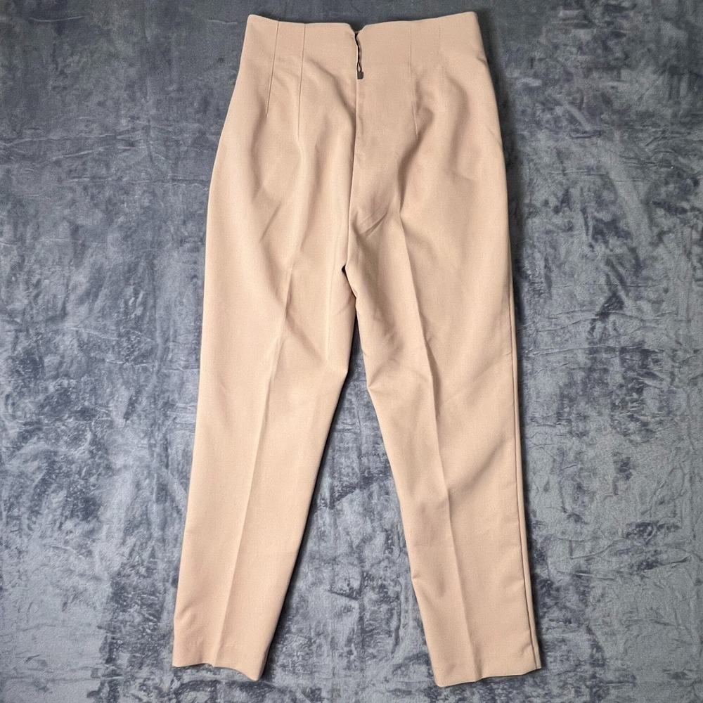 Zara Tan High Waisted Tapered Trousers Small Beige Seam Detail Dress Pants Boho - Picture 2 of 7